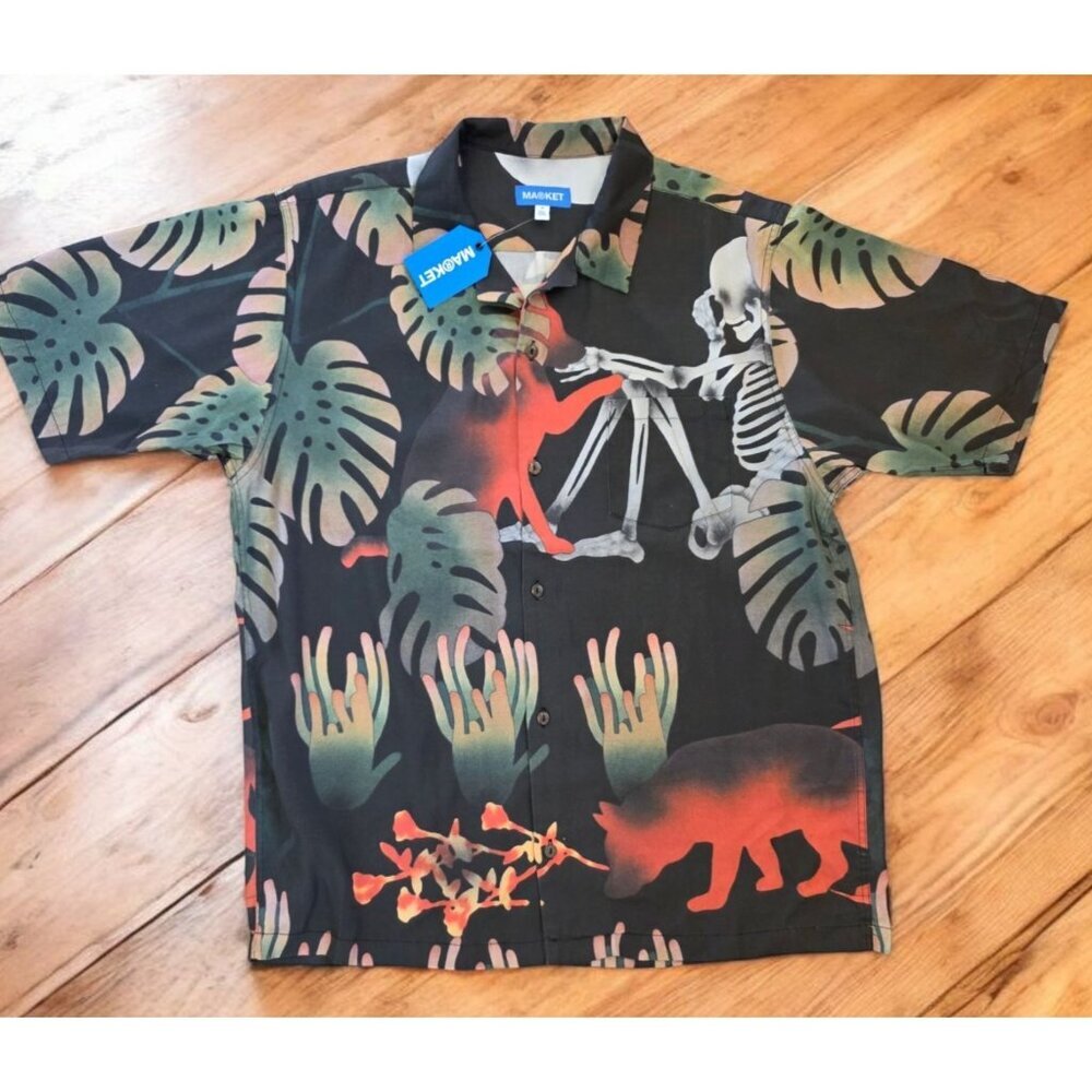 Market Studios Button Up Shirt Mens Size Small Black Vision Quest‎ Skeletons Nwt